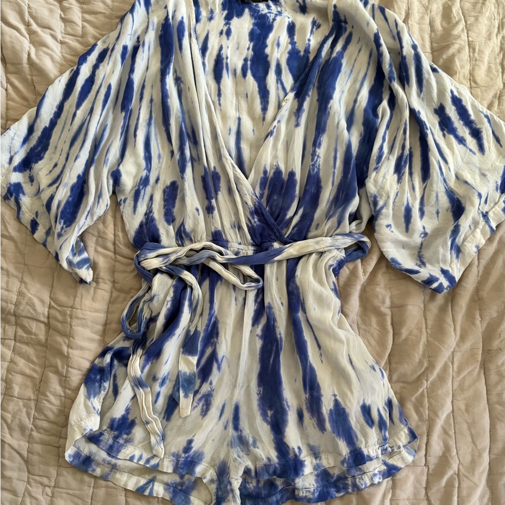 Lulu's Indigo and Cream Tie-Dye Romper